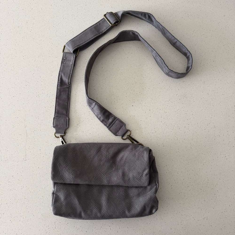 Anthropologie Grey Suede Crossbody Purse